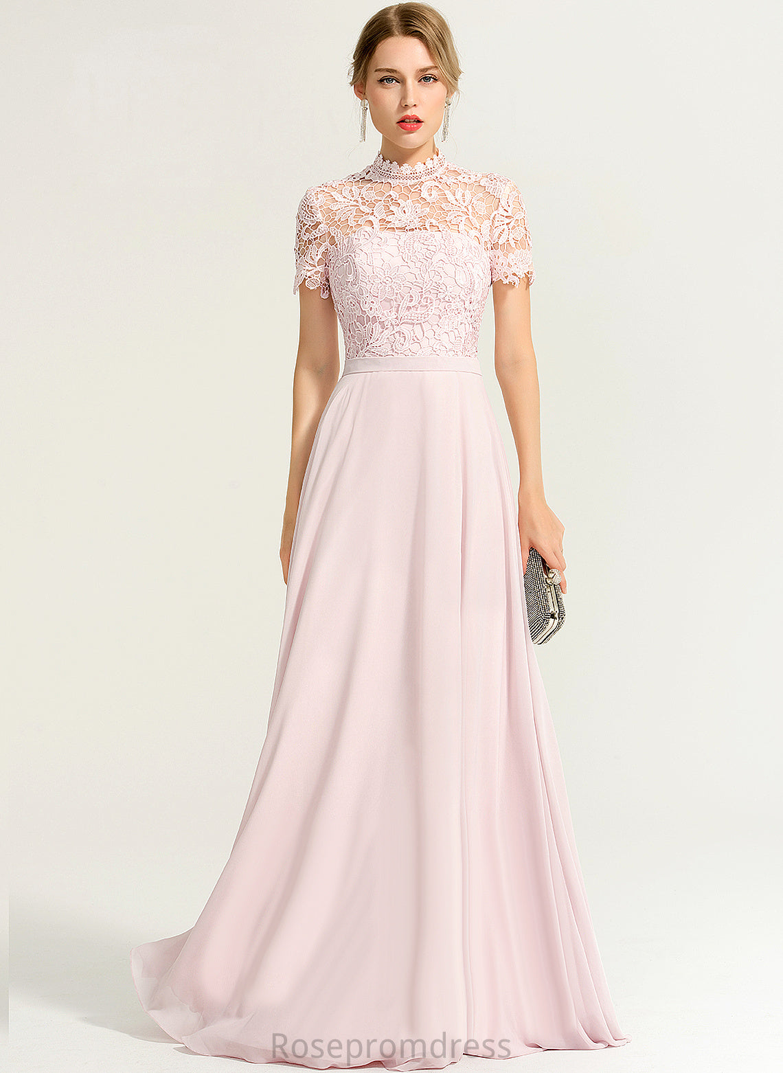 Straps&Sleeves Fabric Lace Illusion Floor-Length Silhouette A-Line Neckline HighNeck Length Hana Bridesmaid Dresses