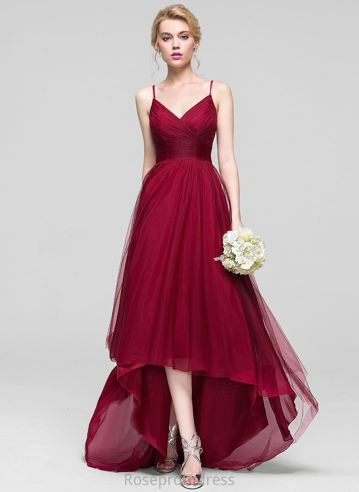 Neckline Embellishment Silhouette Fabric Length A-Line Ruffle Asymmetrical V-neck Lydia Bridesmaid Dresses