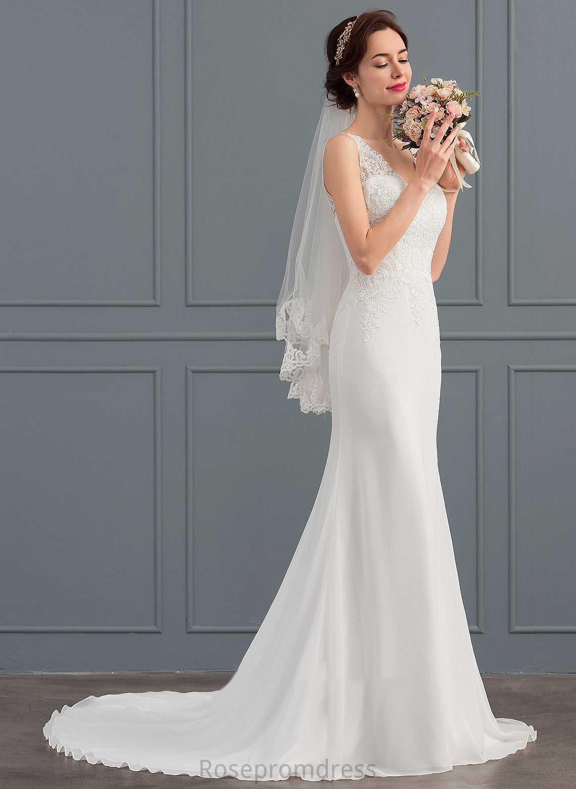 Wedding Dresses Court Wedding Chiffon Dress Lace Trumpet/Mermaid V-neck Ashtyn Train