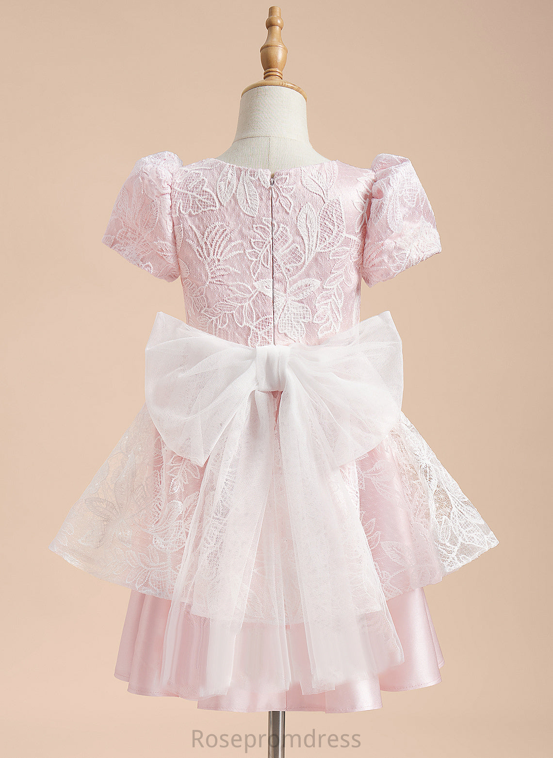 Neck Girl - Scoop Evie Satin/Tulle Dress A-Line Sleeves Knee-length Short Flower Lace/Sequins/Bow(s) With Flower Girl Dresses