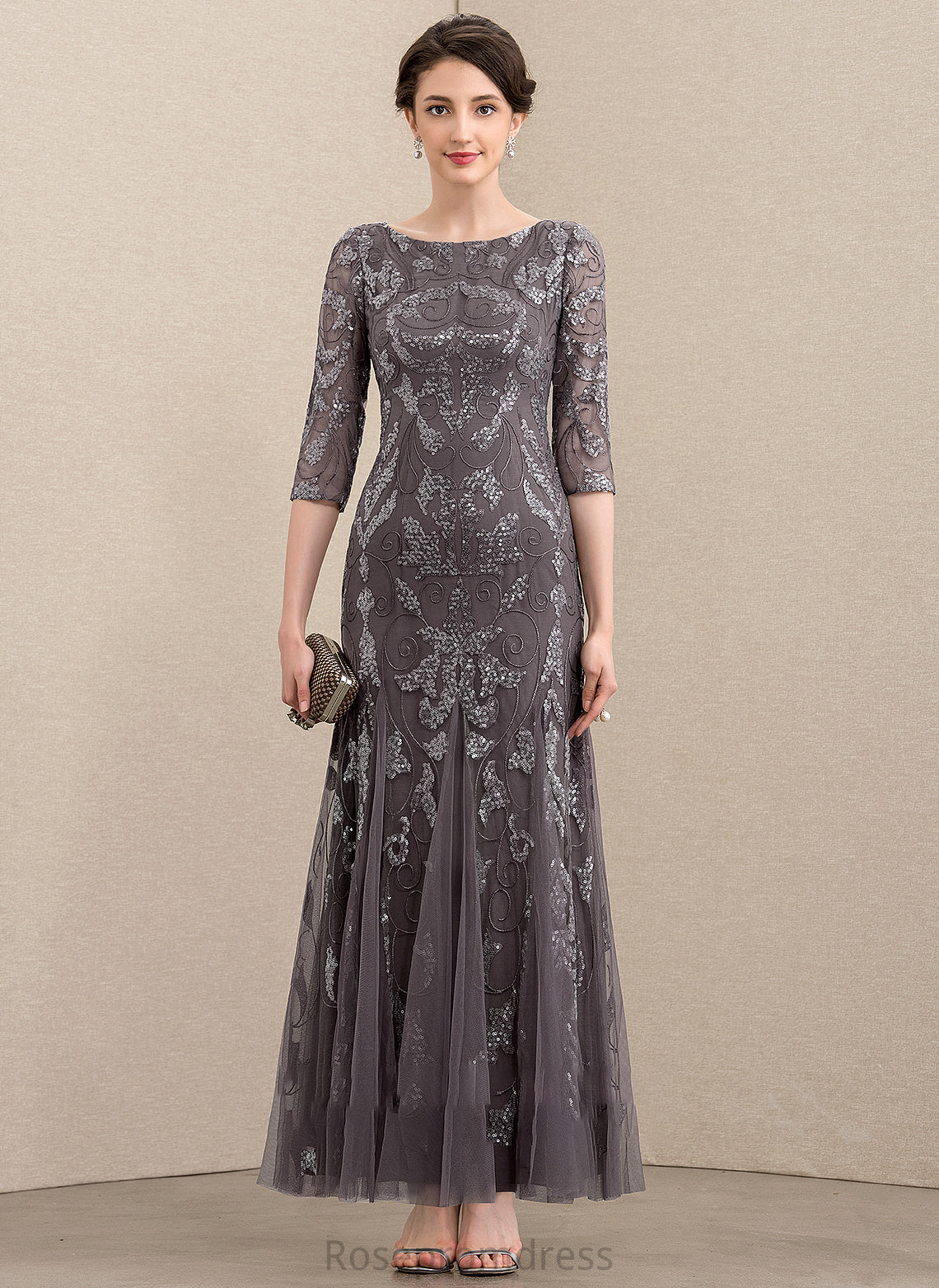 Ankle-Length Mother of the Bride Dresses of the Scoop Neck Sheath/Column Mother Bride Dress Mckayla Tulle Sequined