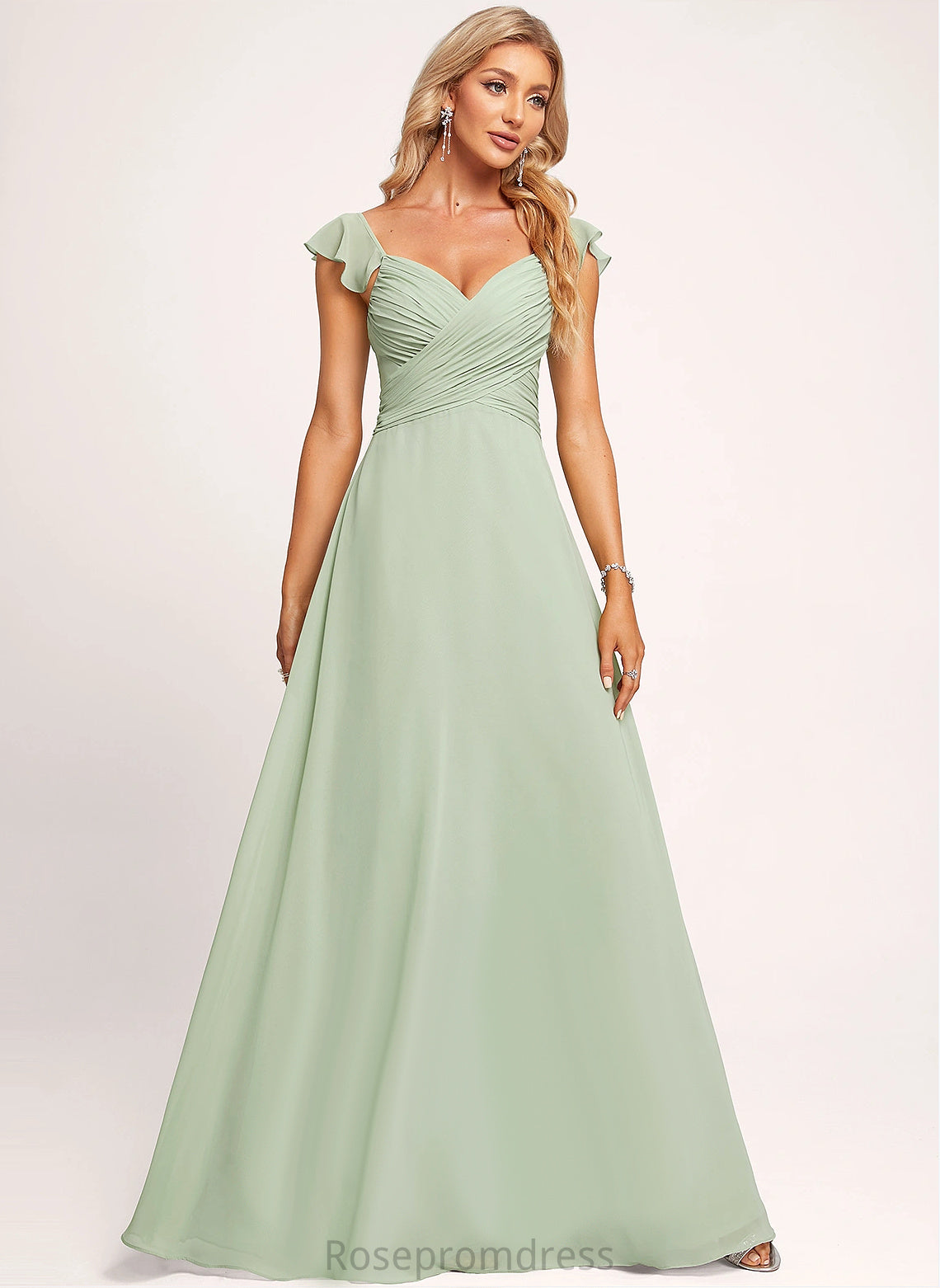 Silhouette Fabric Floor-Length A-line Neckline Length Straps&Sleeves V-Neck Daniela Sleeveless A-Line/Princess Spaghetti Staps Bridesmaid Dresses