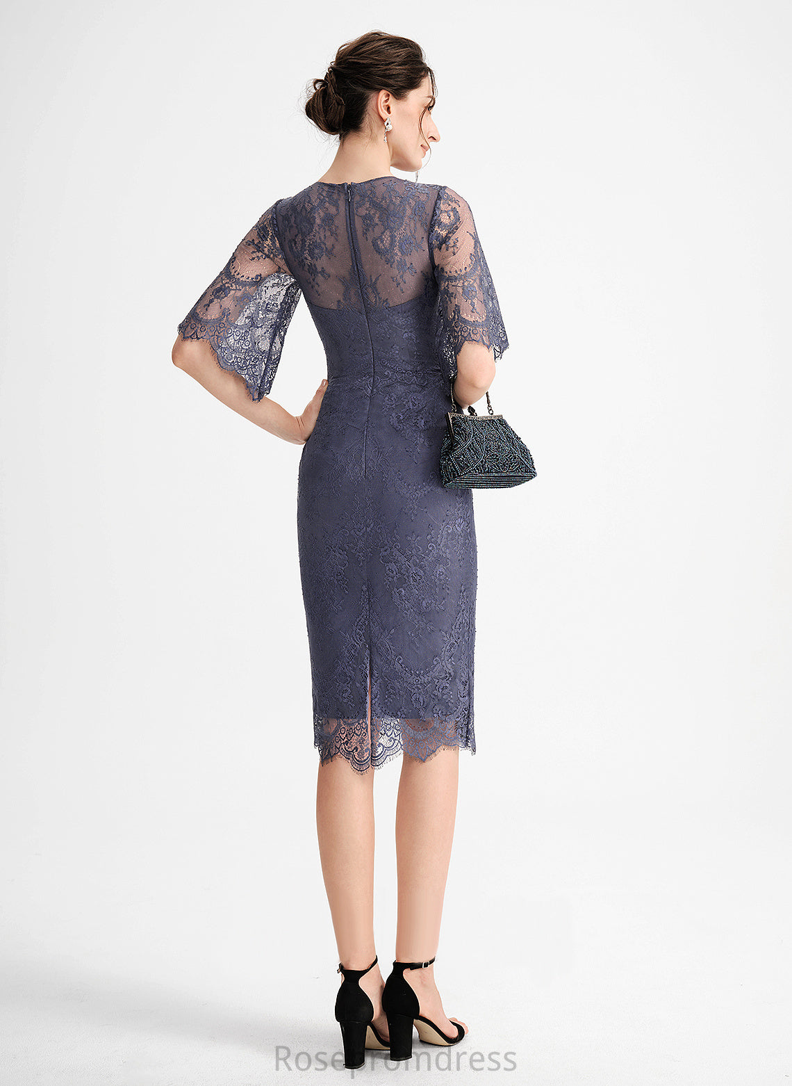 Sheath/Column With Scoop Jacquelyn Cocktail Dresses Neck Dress Lace Lace Knee-Length Cocktail