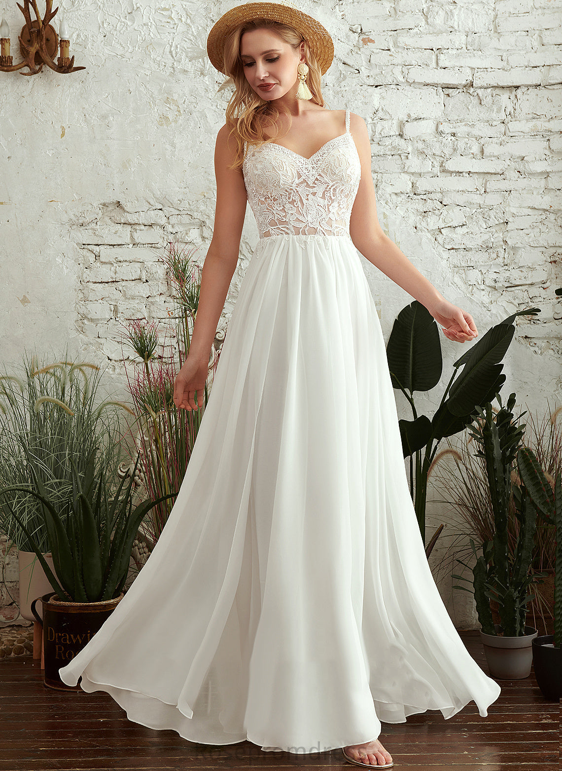 Wedding Floor-Length With V-neck Beading Chiffon Wedding Dresses Nancy Front Split Lace Dress A-Line