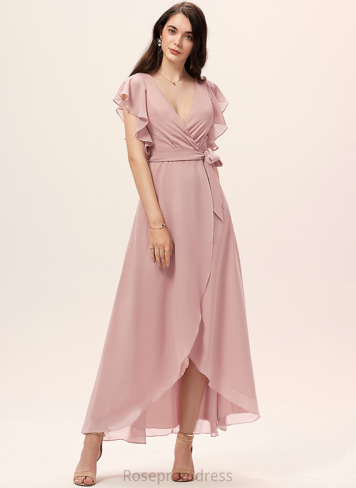 Macy Cocktail Dresses Chiffon With Dress V-neck A-Line Asymmetrical Ruffle Cocktail