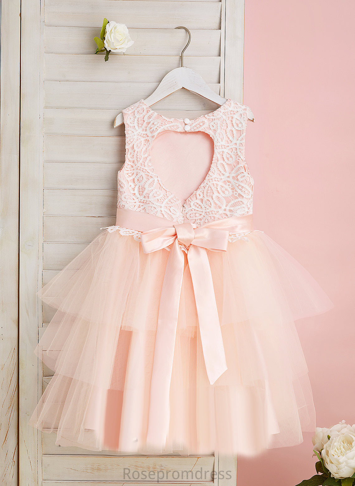 Flower Girl Dresses Lace/Flower(s)/Back Knee-length Dress Hole Satin/Tulle With Ball-Gown/Princess - Scoop Flower Girl Sleeveless Cloe Neck