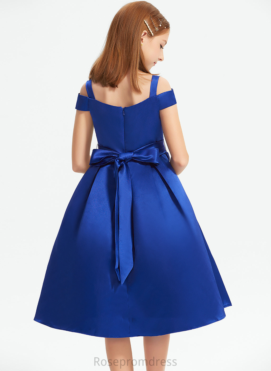 Beading Knee-Length A-Line Raven Satin Bow(s) Off-the-Shoulder With Junior Bridesmaid Dresses