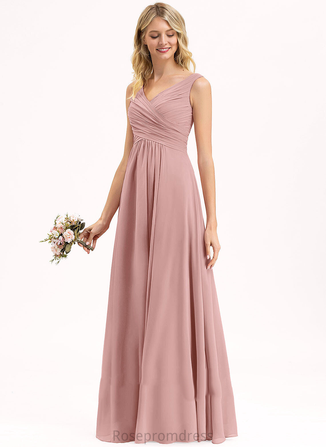 A-Line Embellishment Fabric V-neck Length Floor-Length Pleated Neckline Silhouette Louise Spaghetti Staps Trumpet/Mermaid Bridesmaid Dresses