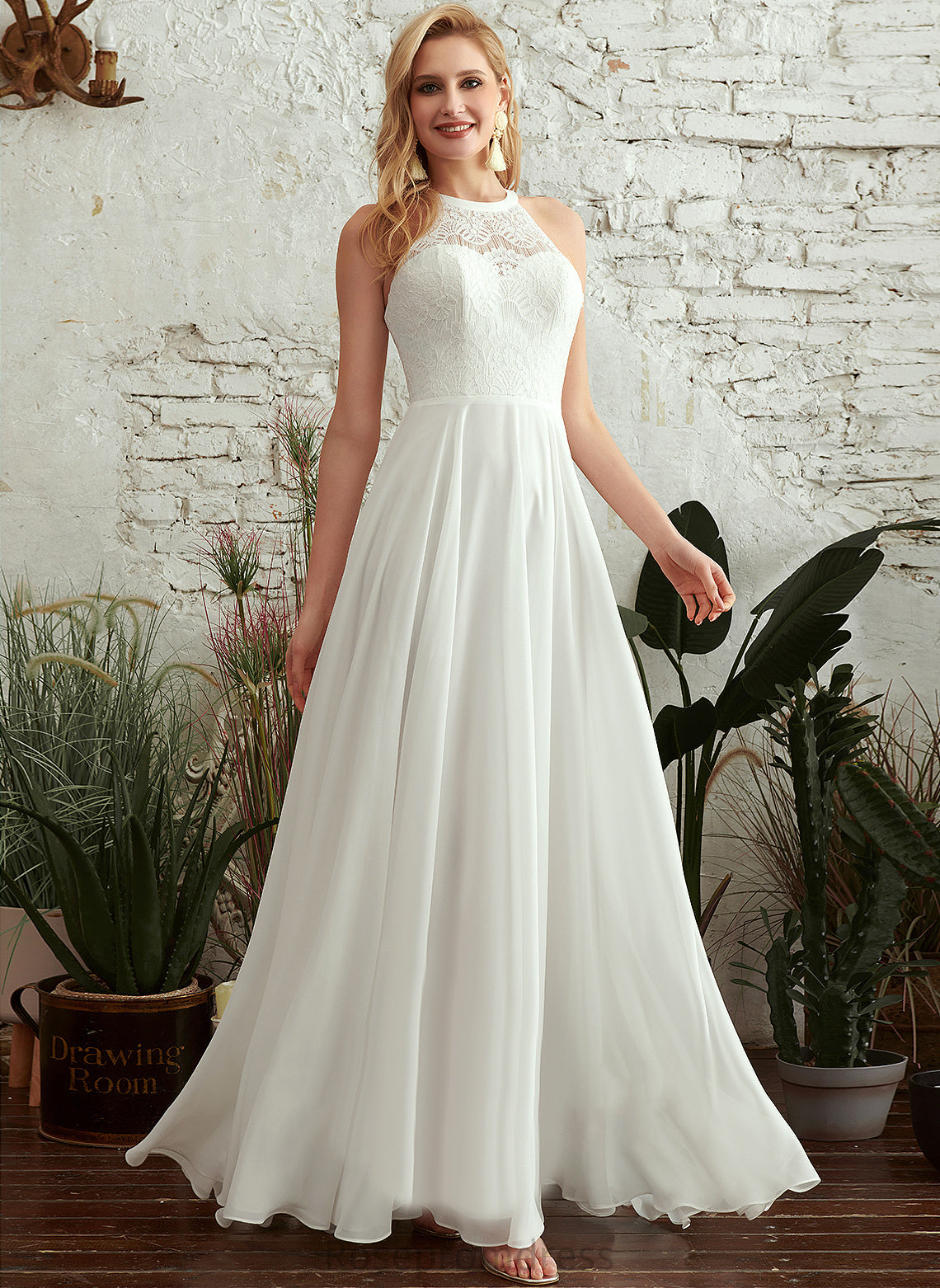 Scoop Brylee Dress Wedding A-Line Lace Chiffon Wedding Dresses Floor-Length