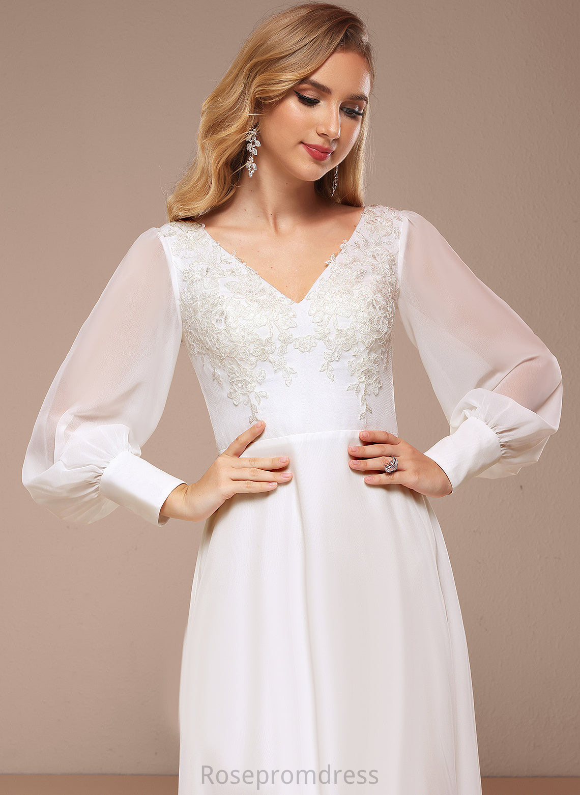 Wedding Dress Angelina A-Line Chiffon Sequins Lace Floor-Length With Wedding Dresses V-neck