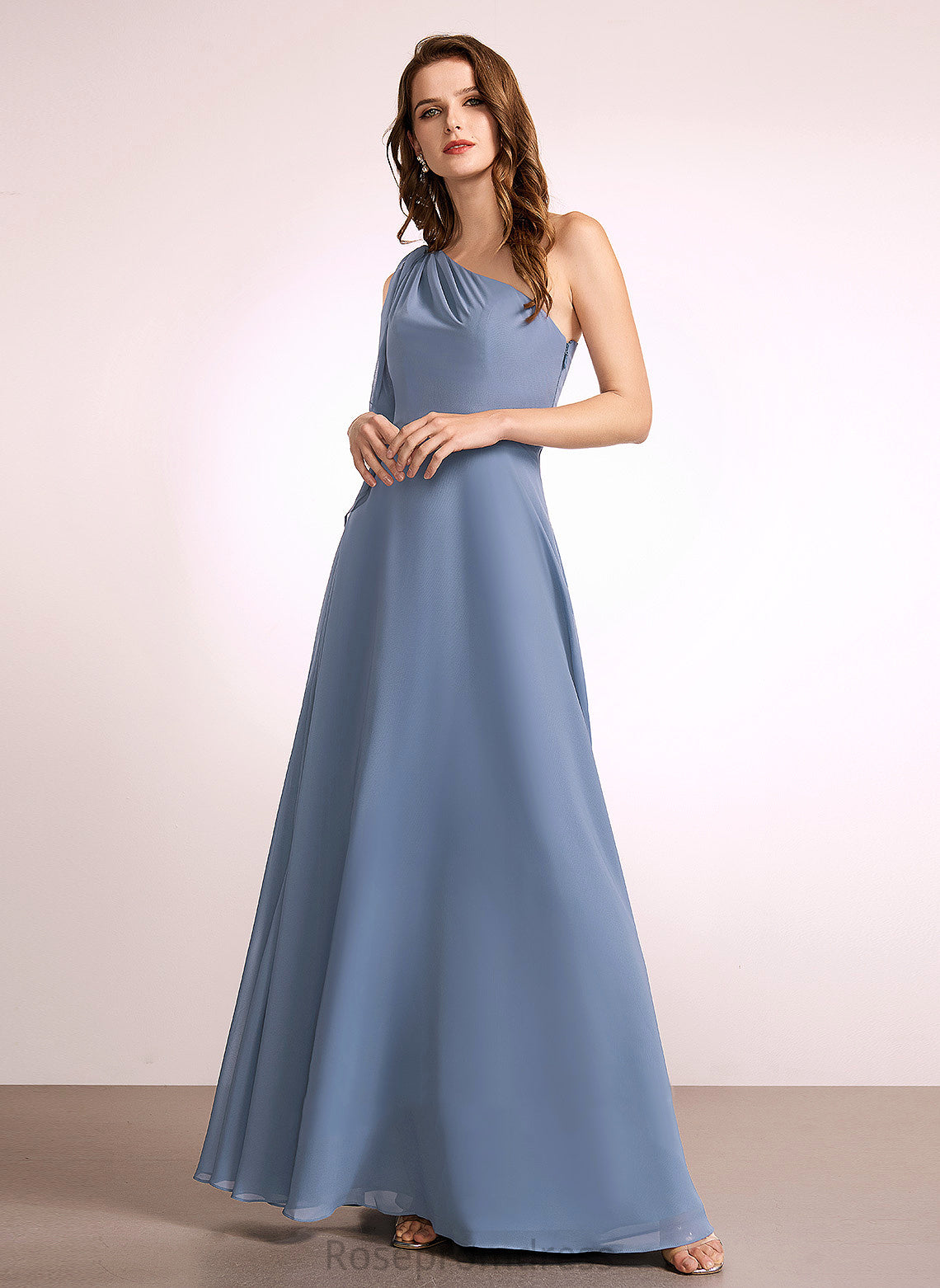 Fabric Silhouette Embellishment Bow(s) Floor-Length One-Shoulder A-Line Length Neckline Salome Natural Waist V-Neck Bridesmaid Dresses