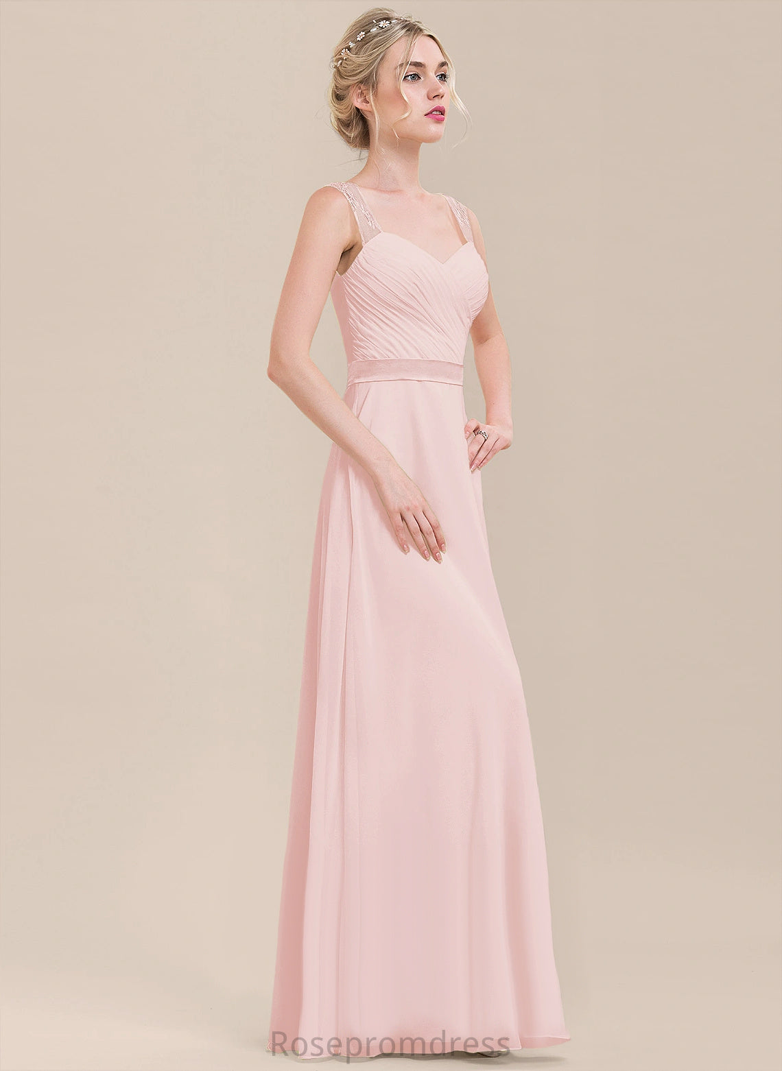 Straps&Sleeves A-line Lace Fabric Silhouette Charmeuse Sweetheart Length Floor-Length Neckline Isabelle V-Neck Bridesmaid Dresses