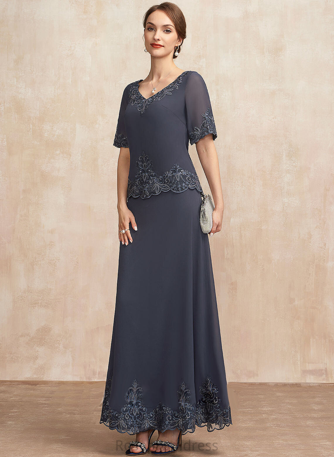 Mother of the Bride Dresses Mother Lace the V-neck Bride Chiffon of Ankle-Length With A-Line Brianna Dress Sequins