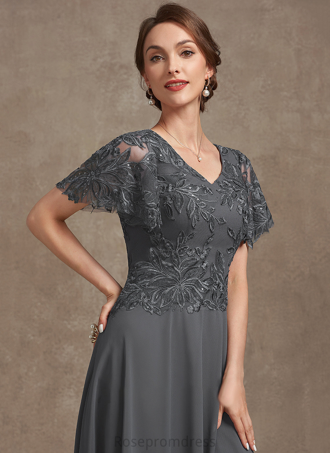 With Bride Lace Mother Sequins of Chiffon the A-Line Dress Ankle-Length Mother of the Bride Dresses Brielle V-neck