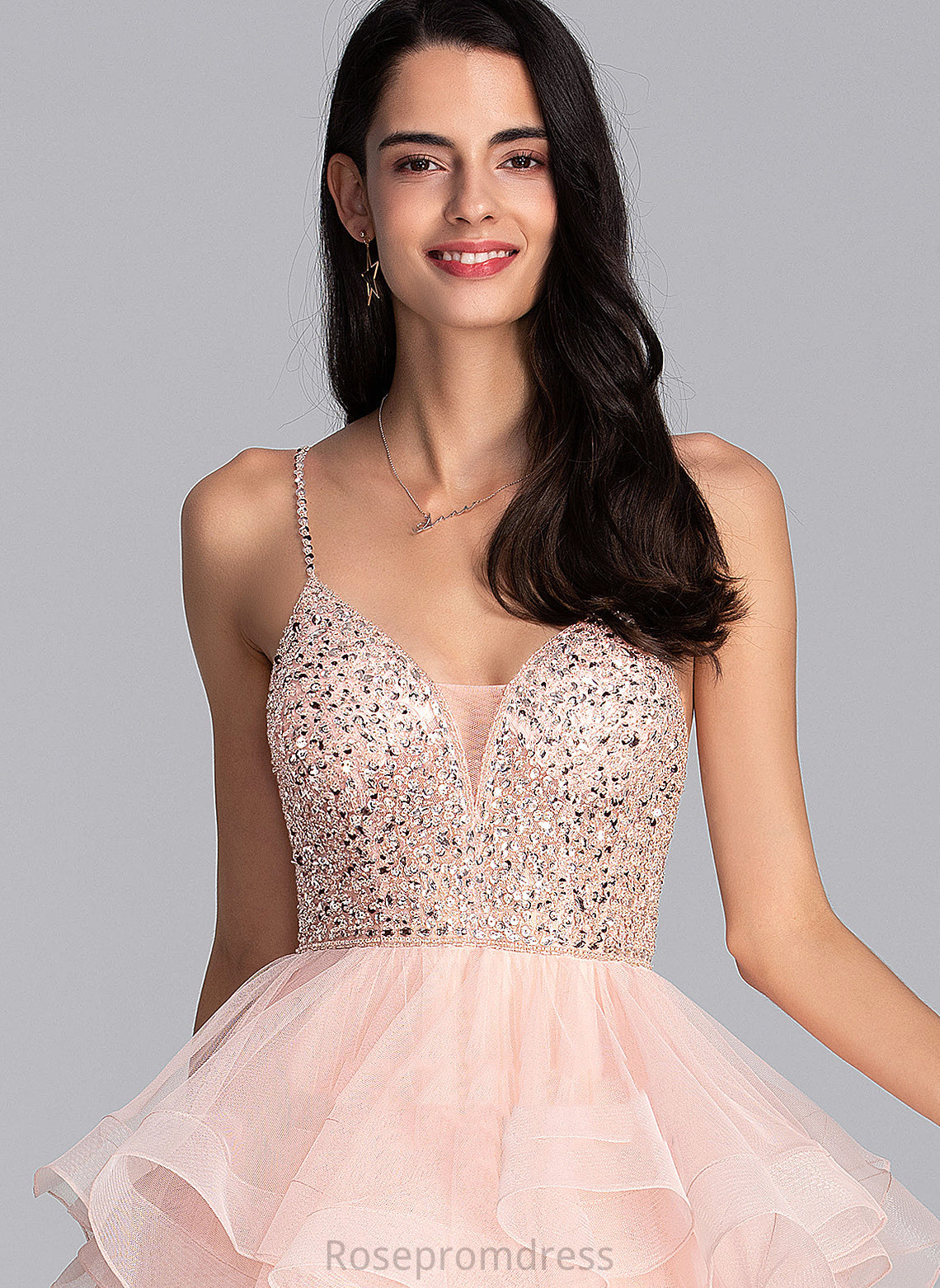 Dress V-neck Tulle Knee-Length Ball-Gown/Princess With Halle Beading Homecoming Dresses Homecoming Sequins