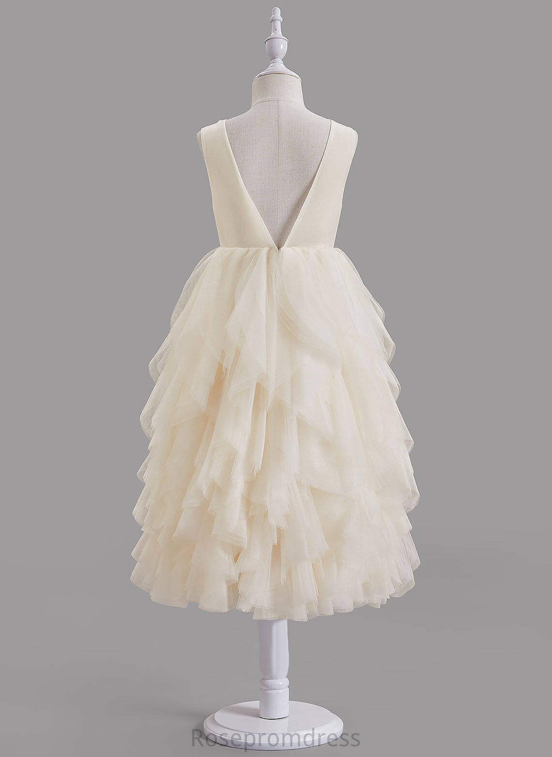 Tea-length Tulle/Lace Scoop Flower Dress Sleeveless A-Line - Beading/V Flower Girl Dresses Neck Girl Jakayla With Back