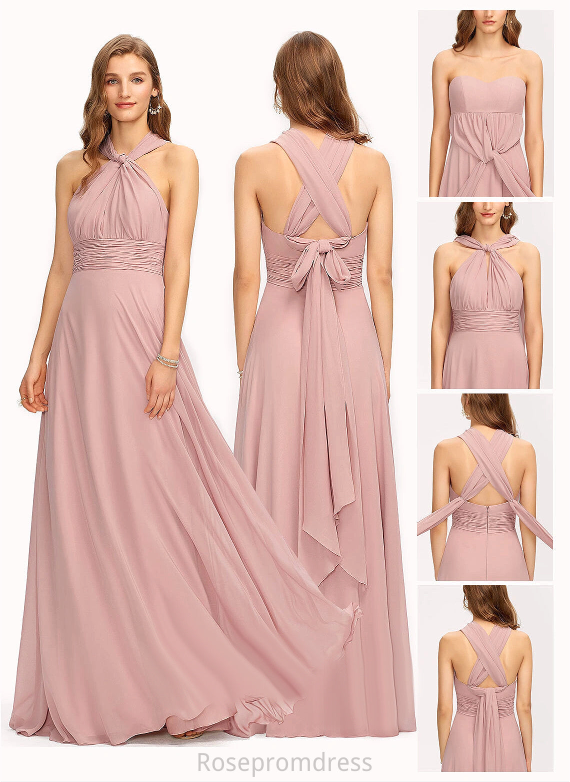 OneShoulder Length Fabric Halter Silhouette Straps&Sleeves Neckline Floor-Length V-Neck A-line Lailah Bridesmaid Dresses