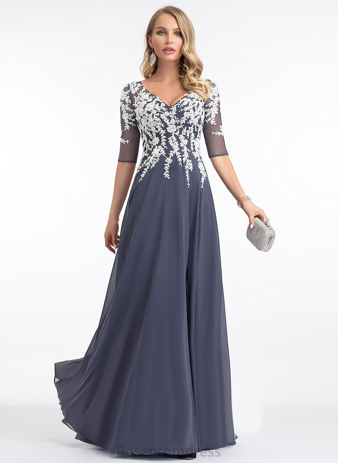 Lydia Prom Dresses V-neck Lace Floor-Length A-Line Chiffon