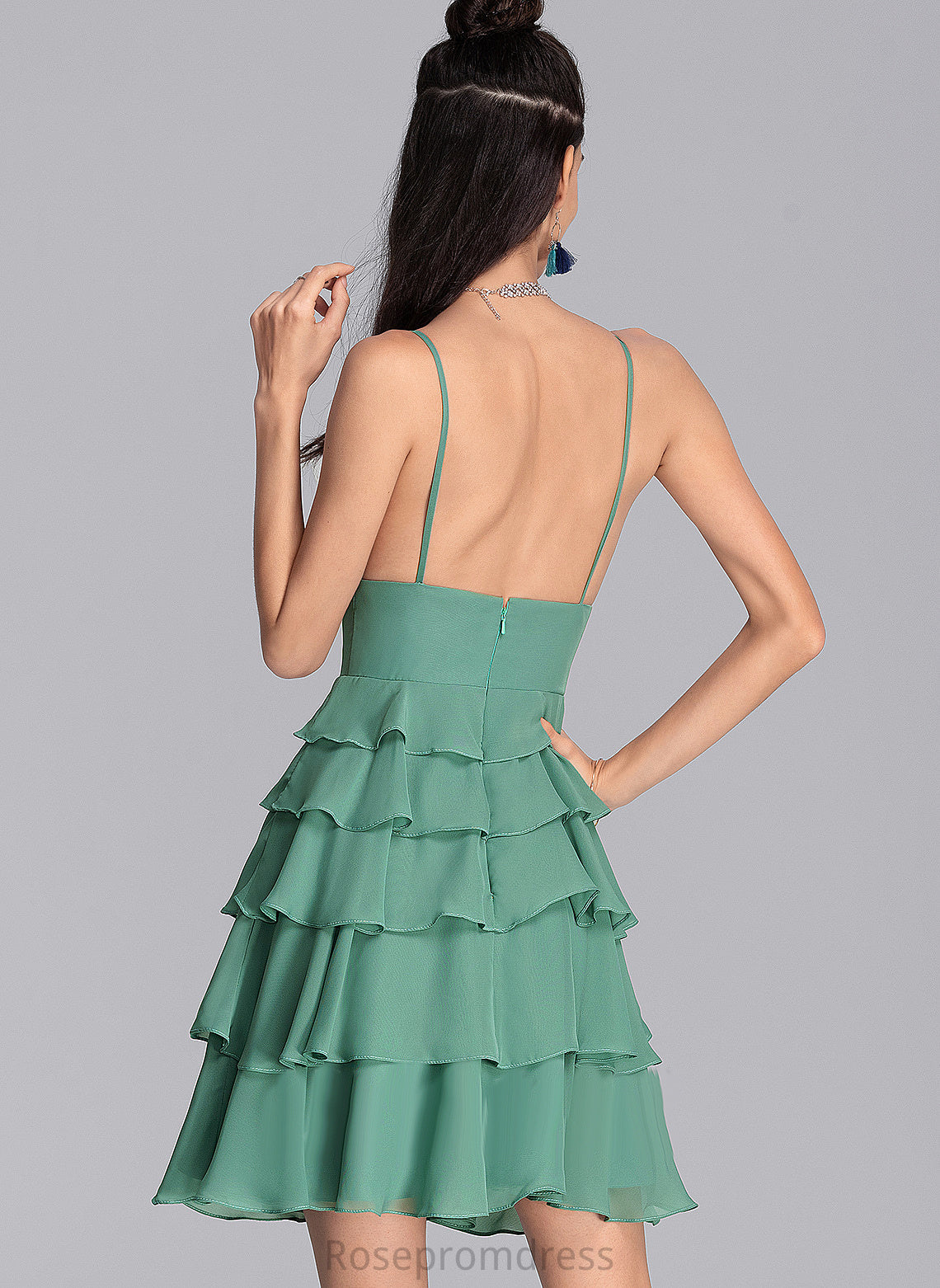 With Dress A-Line V-neck Chiffon Ruffles Short/Mini Cascading Homecoming Kenna Homecoming Dresses