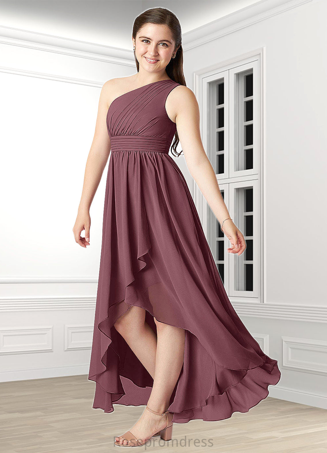 Allisson A-Line Pleated Chiffon Asymmetrical Junior Bridesmaid Dress SRSP0019990