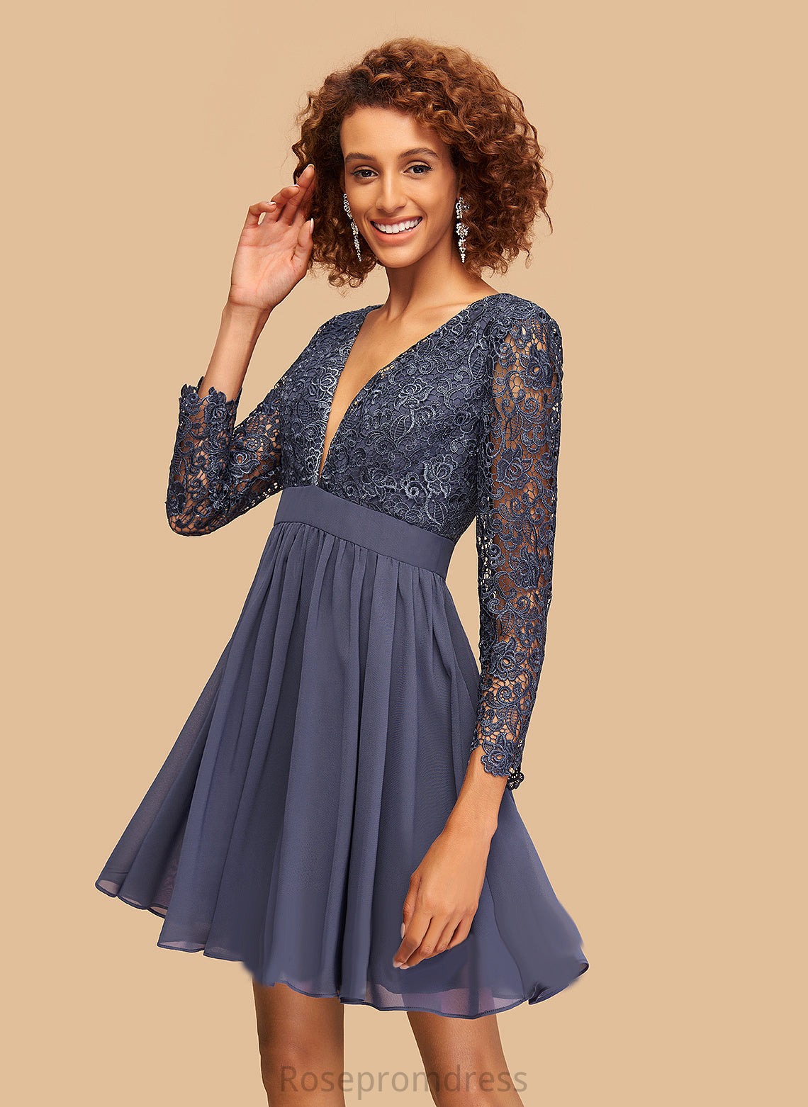 With V-neck A-Line Lace Araceli Homecoming Short/Mini Chiffon Homecoming Dresses Dress