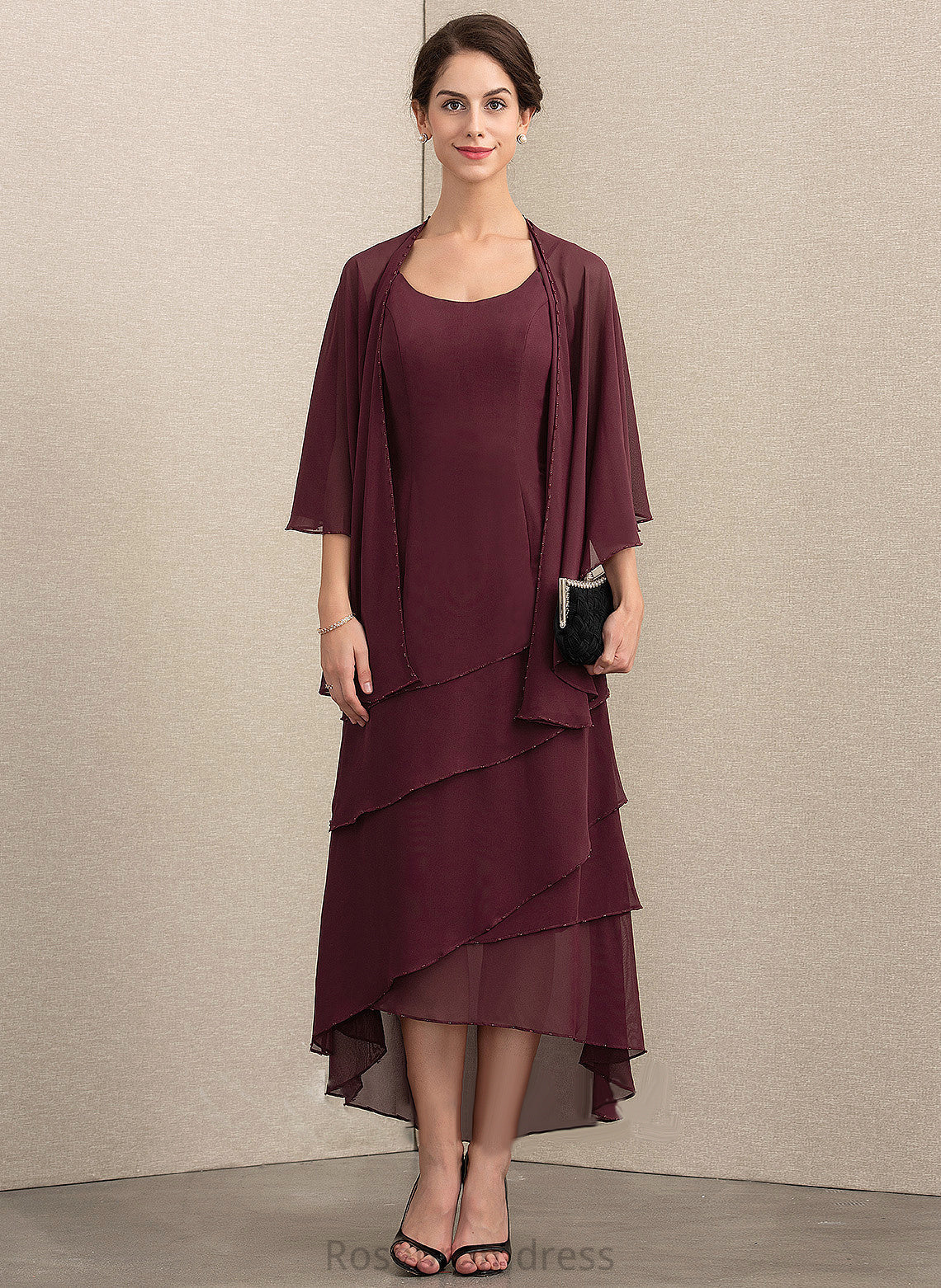 Dress Mother A-Line Asymmetrical Mother of the Bride Dresses Bride With Yvonne the of Neck Scoop Beading Chiffon