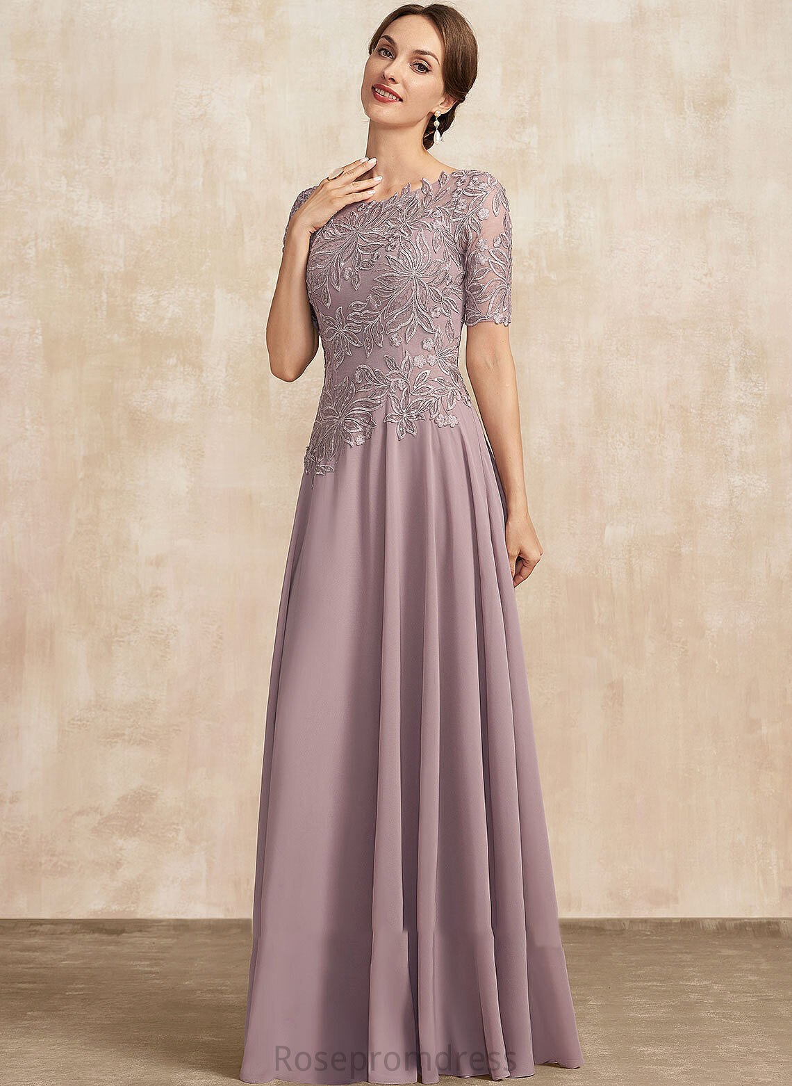 A-Line Neck Luna Mother Scoop of Dress Lace the Floor-Length Chiffon Bride Mother of the Bride Dresses