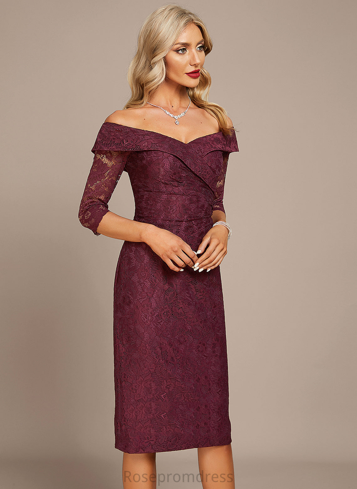 Jaylen Cocktail Dresses Lace Knee-Length Sheath/Column Cocktail Off-the-Shoulder Dress