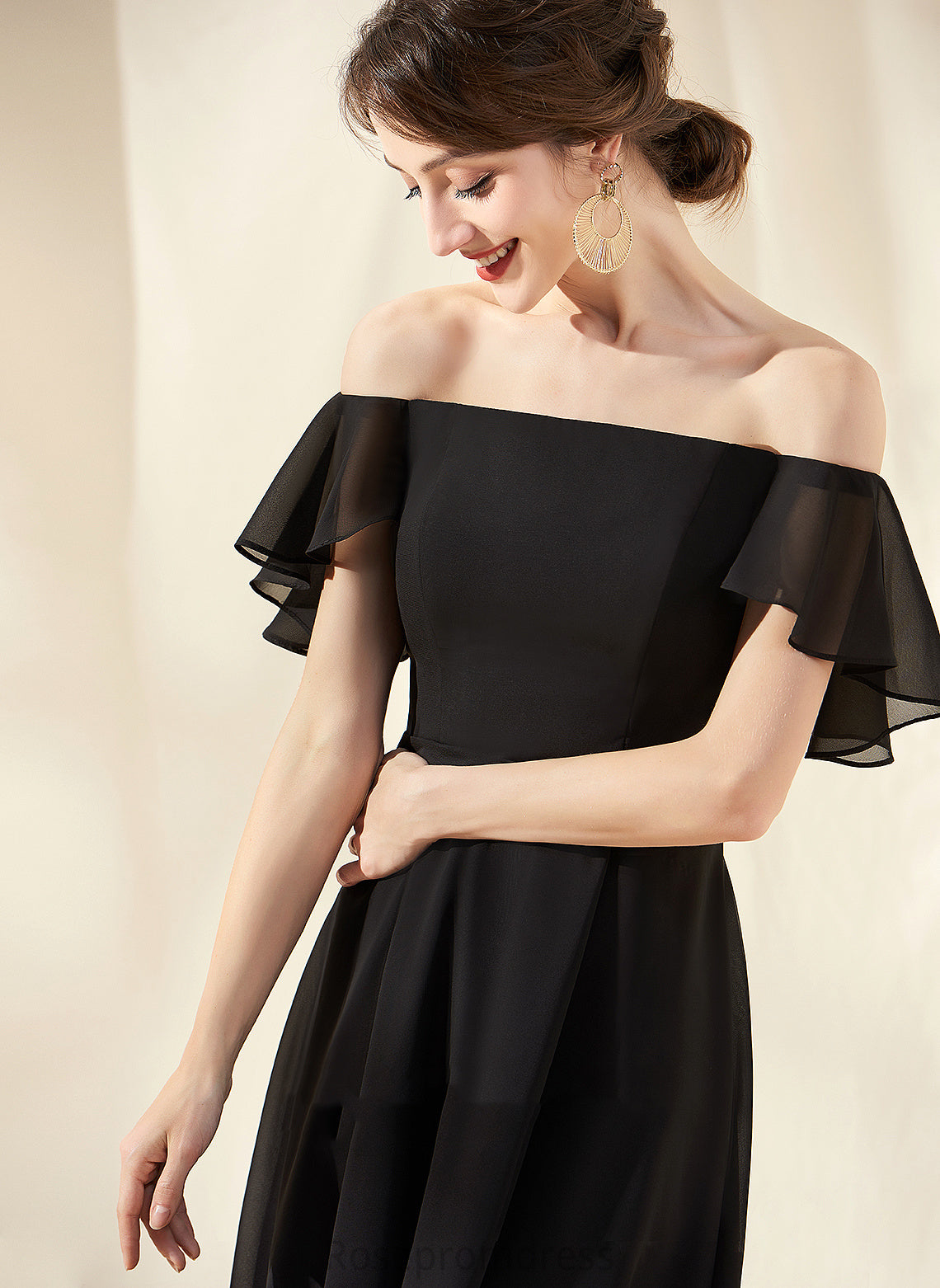 Asymmetrical Cascading A-Line Ruffles Brooklyn Homecoming Off-the-Shoulder Chiffon Dress Homecoming Dresses With