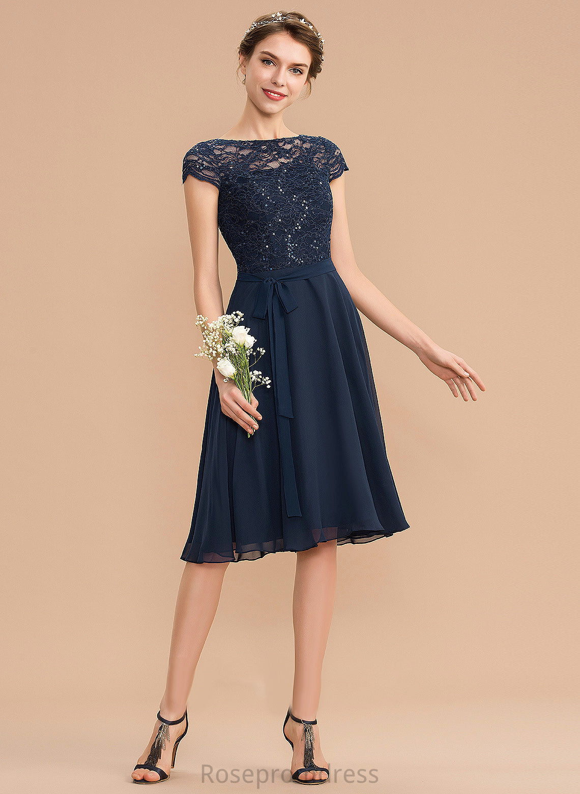 Homecoming Neck Bow(s) Scoop A-Line Homecoming Dresses With Dress Chiffon Knee-Length Lace Kamryn