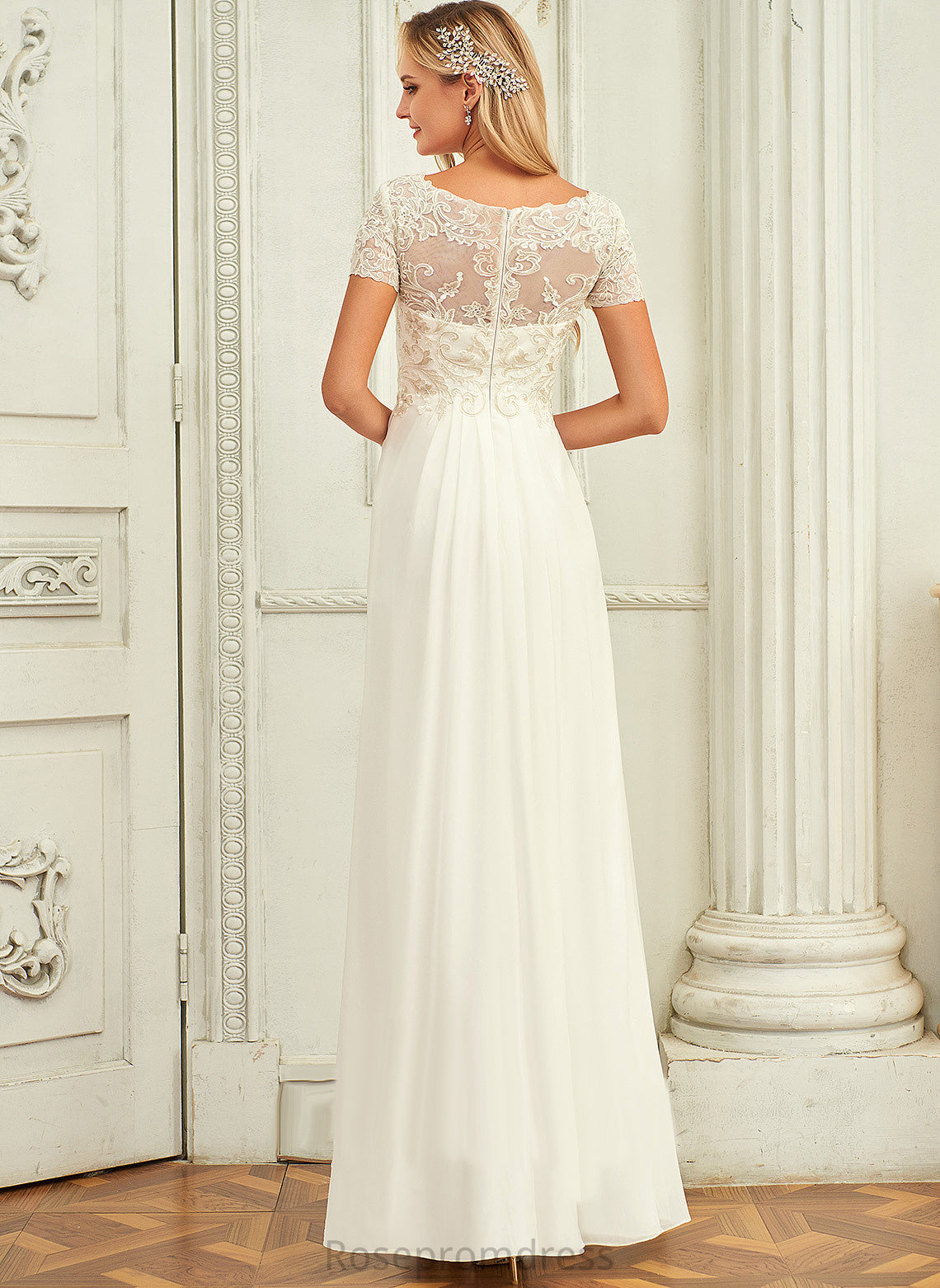 Wedding Lace Dress V-neck Chiffon Theresa With Floor-Length Wedding Dresses A-Line