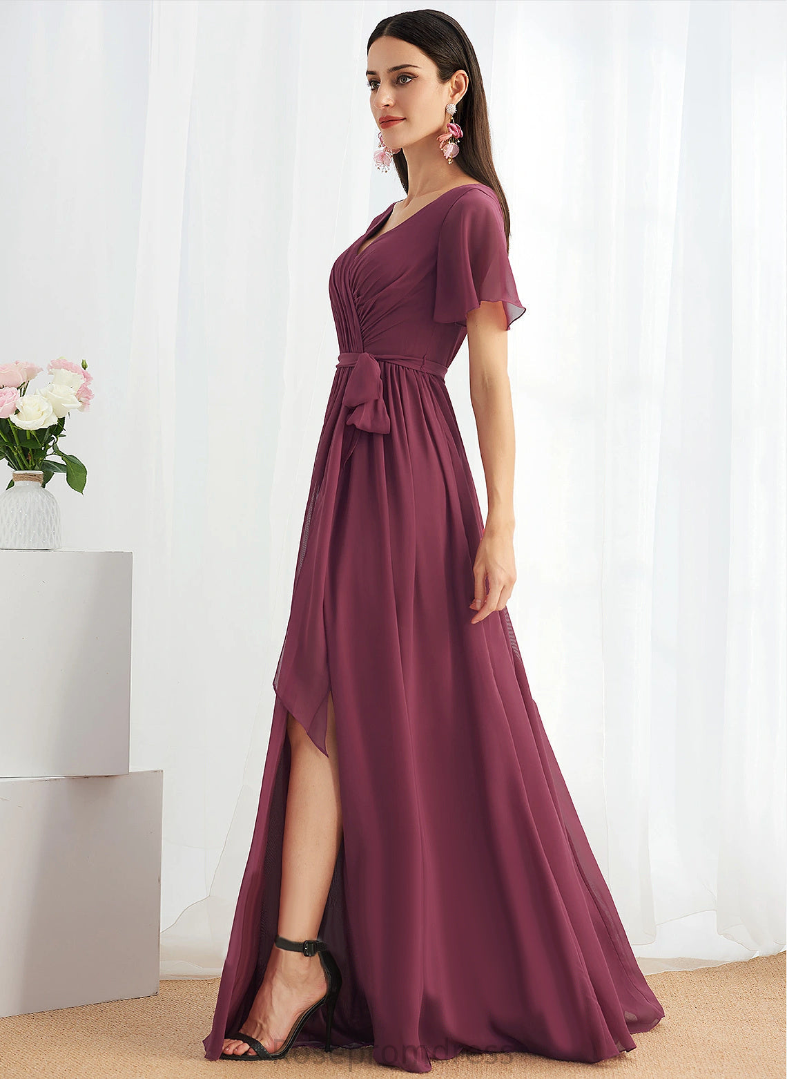 A-line Length Neckline V-Neck Straps&Sleeves Silhouette Fabric Floor-Length Angelique Sleeveless Trumpet/Mermaid Floor Length Bridesmaid Dresses