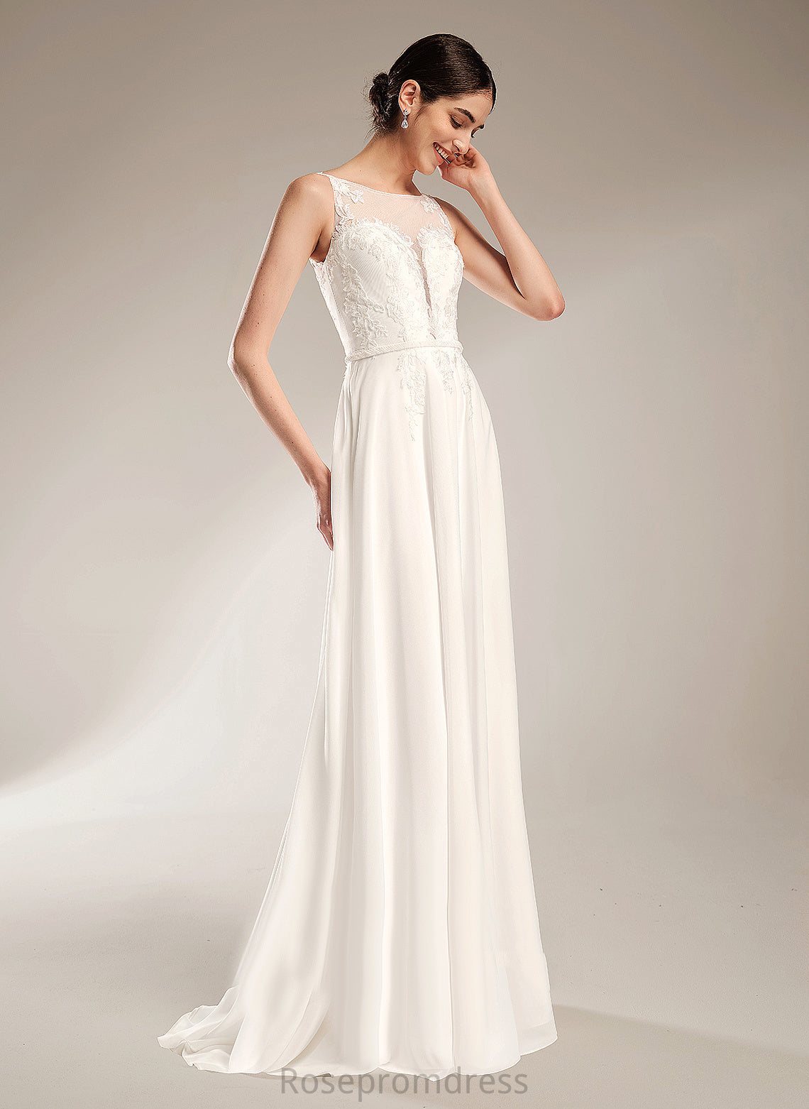 Illusion Chiffon Wedding Dress Wedding Dresses Lace Train A-Line With Tanya Sweep Sequins