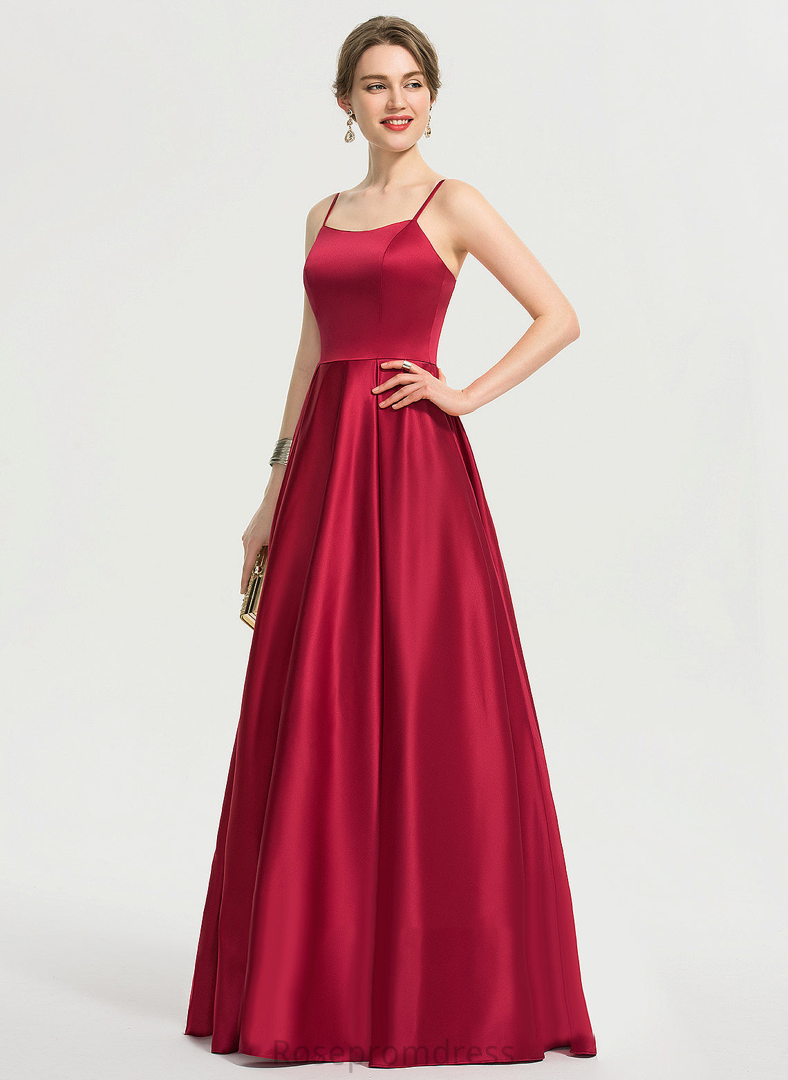 Floor-Length Satin Square Fabric Neckline Silhouette A-Line Straps&Sleeves Length Isis Bridesmaid Dresses