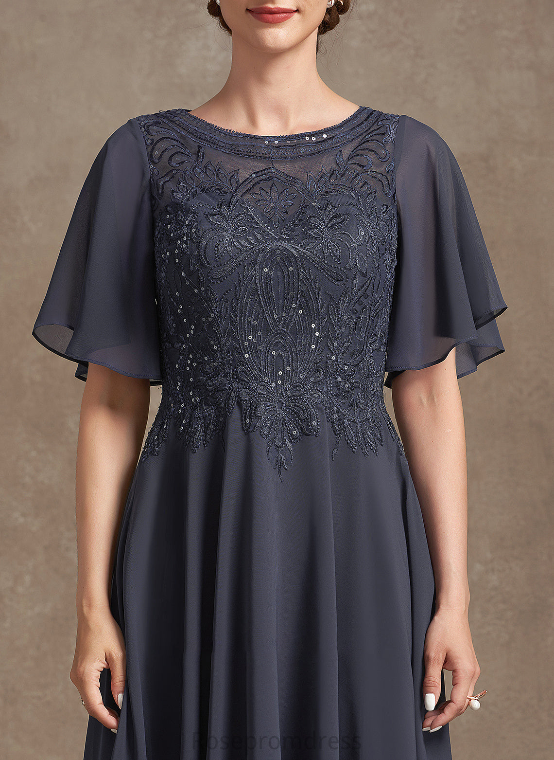 the Bride Scoop With Mother Mother of the Bride Dresses A-Line Lace Sequins Neck Dress Makaila of Tea-Length Chiffon