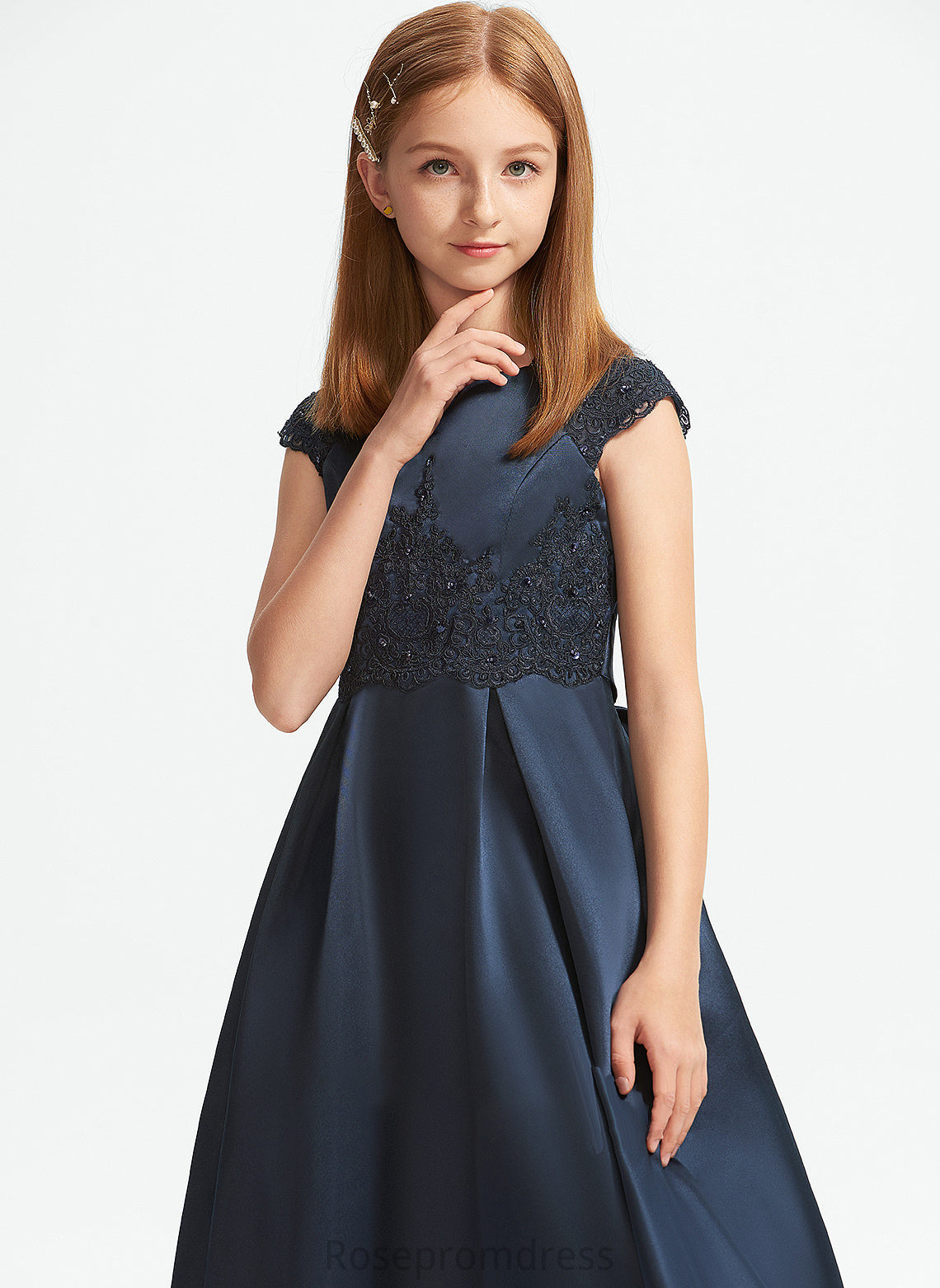 Scoop Satin Neck Floor-Length Sequins Taliyah Lace With Beading Bow(s) A-Line Junior Bridesmaid Dresses