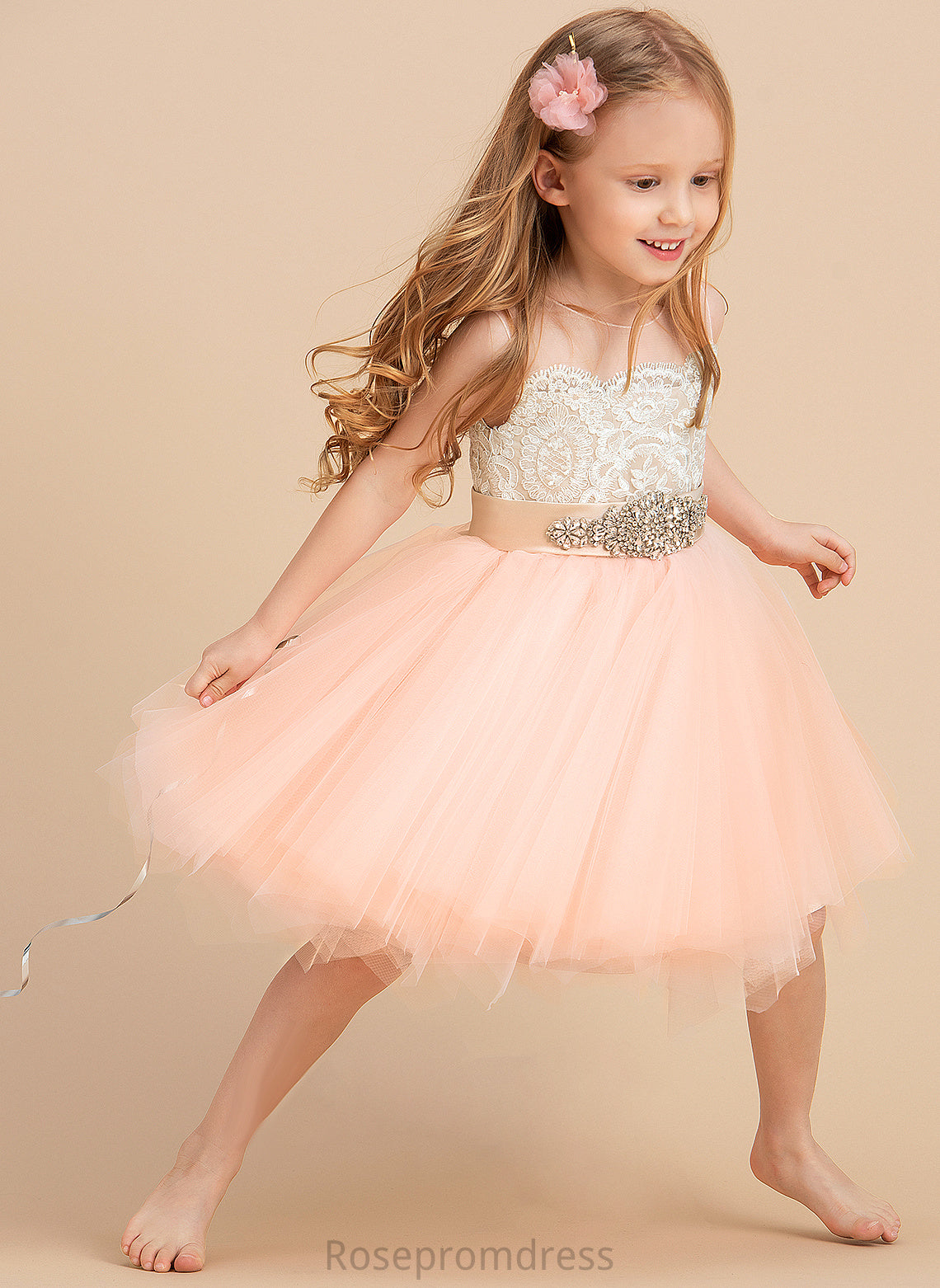 sash) - Scoop (Undetachable Beading Flower Girl Dresses Knee-length With Girl A-Line Neck Flower Satin/Tulle/Lace Sleeveless Vicky Dress