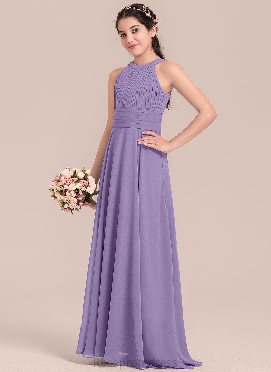 Chiffon Floor-Length A-Line With Liliana Junior Bridesmaid Dresses Scoop Ruffle Neck