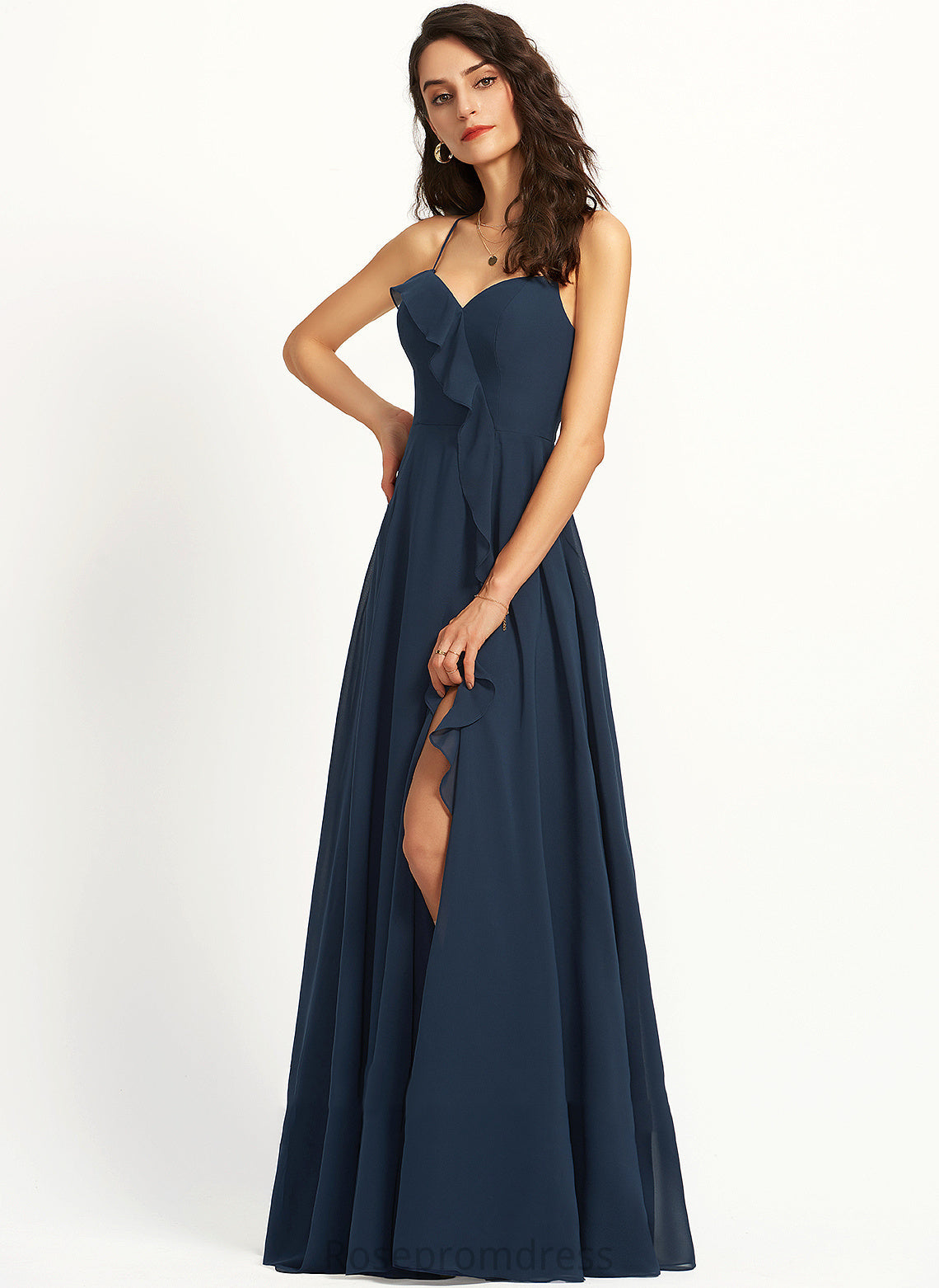 Silhouette V-neck A-Line Embellishment Neckline SplitFront Length Fabric Floor-Length Brooklyn Bridesmaid Dresses