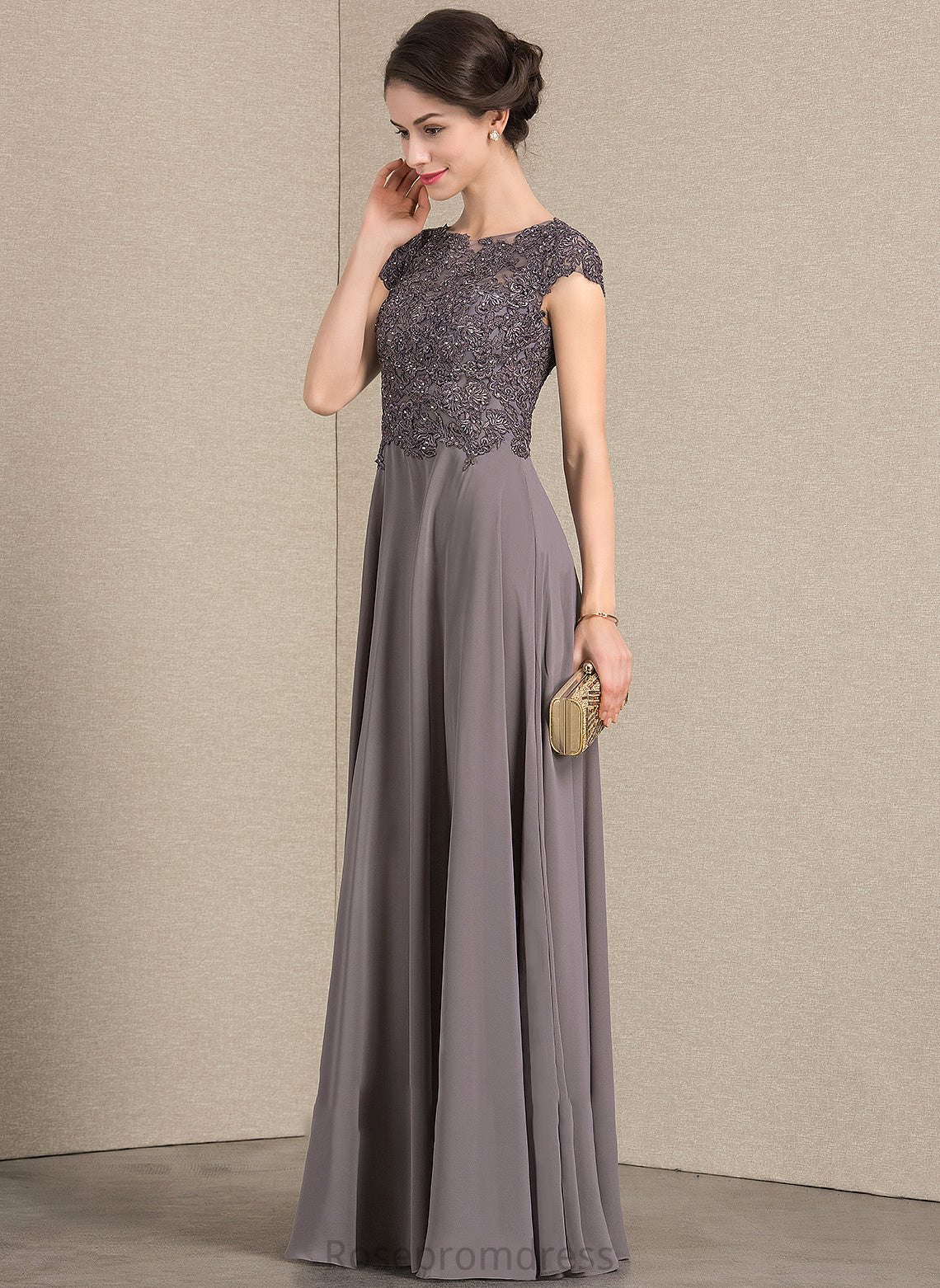 Neck Bride Mother Mother of the Bride Dresses the Scoop of With Destiney Beading Floor-Length Lace A-Line Dress Chiffon