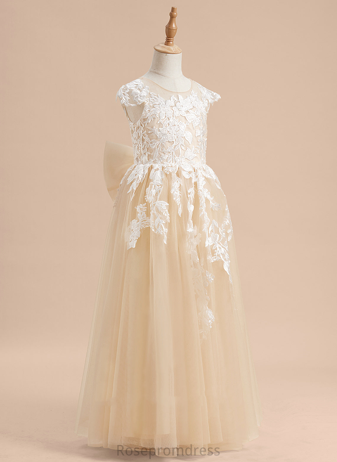 Flower Flower Girl Dresses With Girl Vivien Sleeves Dress Tulle Ball-Gown/Princess Lace/Bow(s) Short Floor-length - Scoop Neck