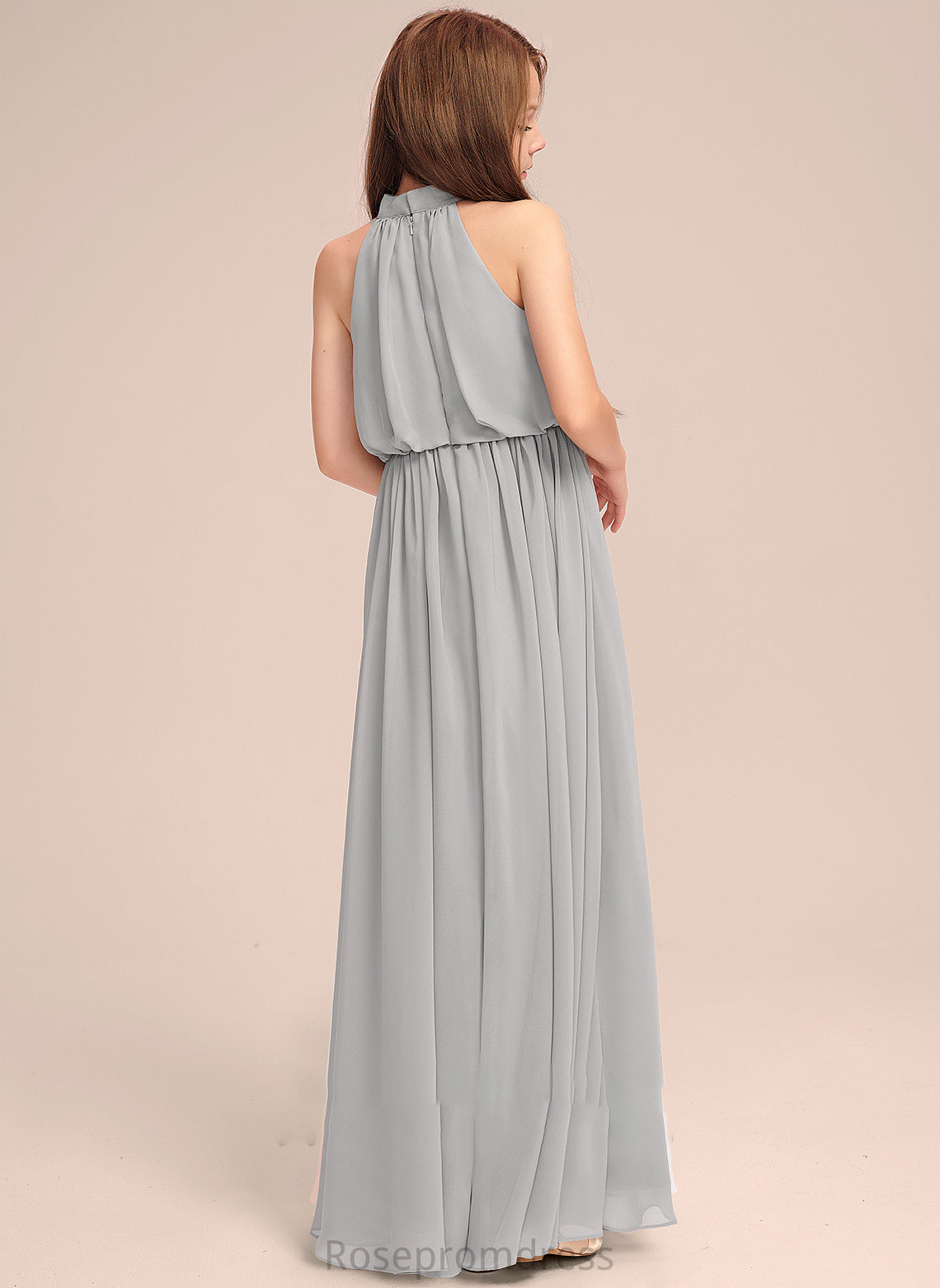 High A-Line Chiffon Junior Bridesmaid Dresses Maritza Neck Floor-Length With Ruffle