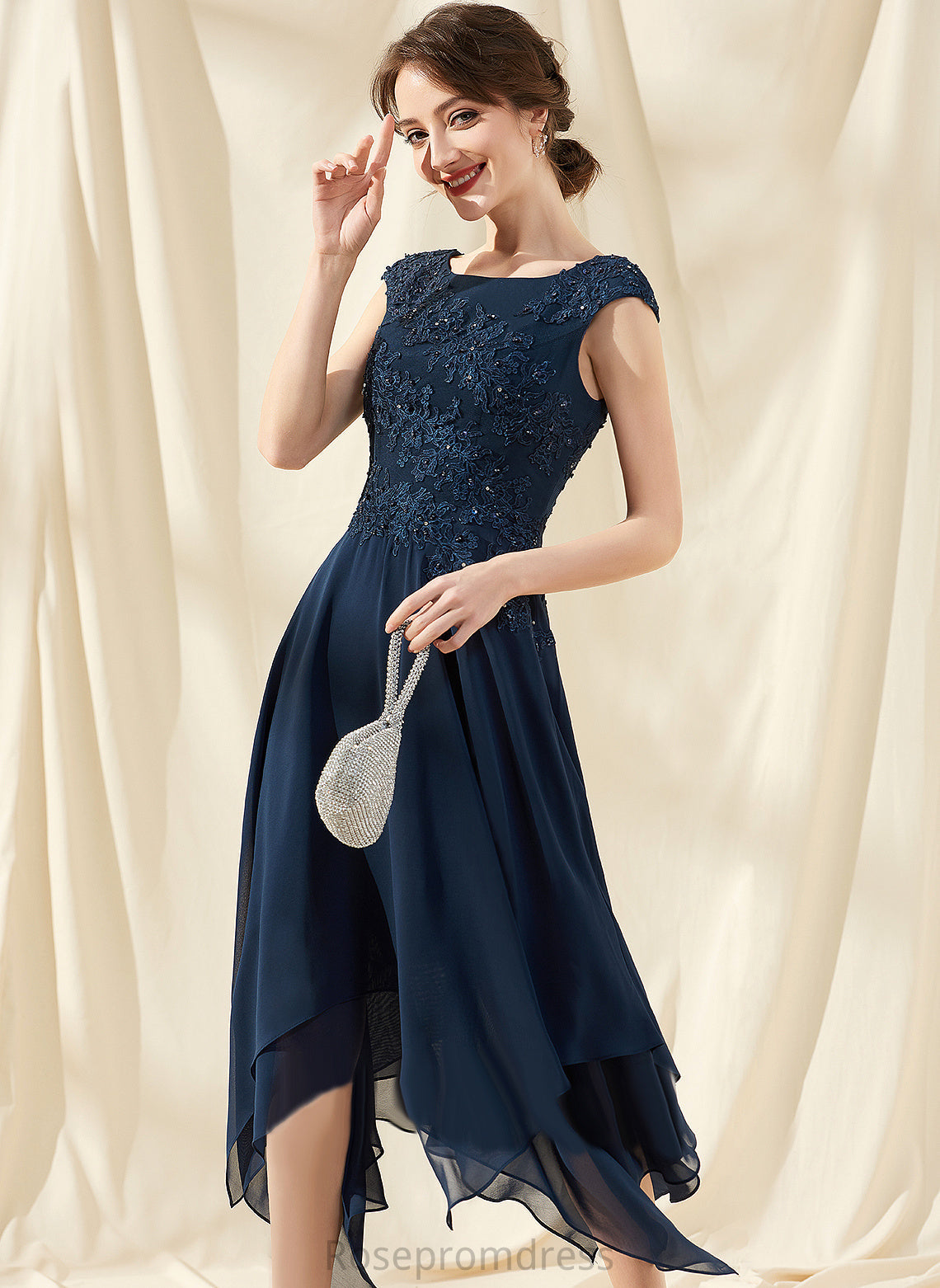 Cocktail Dress Neck Gertie A-Line Chiffon Cocktail Dresses Ankle-Length Scoop Beading Lace With