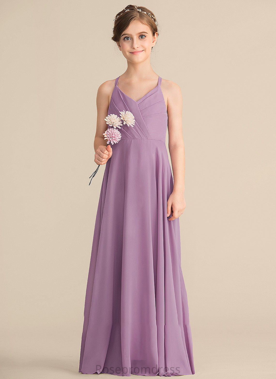 V-neck Chiffon With A-Line Ruffles Cascading Janiyah Floor-Length Junior Bridesmaid Dresses