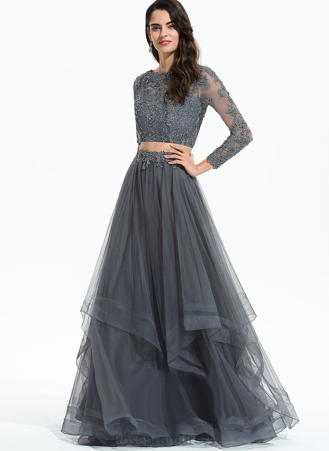 Tulle With Sequins Ball-Gown/Princess Floor-Length Beading Prom Dresses Sharon Scoop