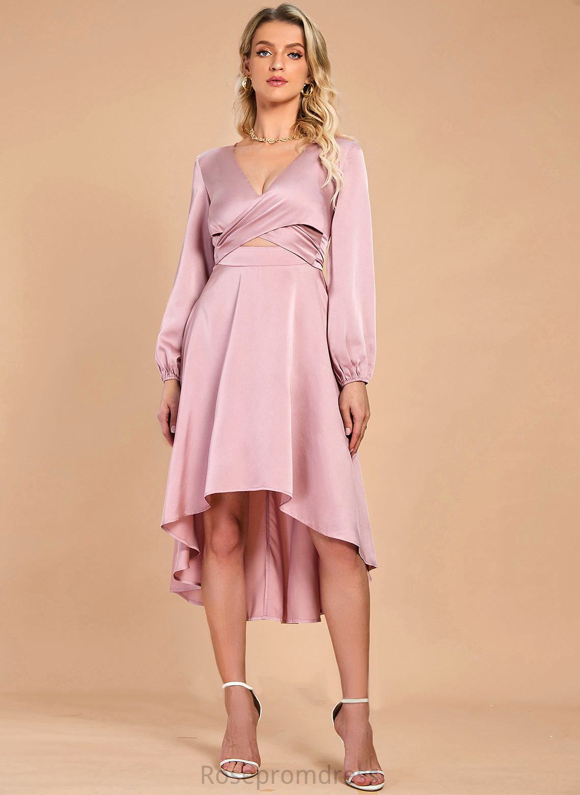 Midi Long V-Neck Elegant Club Dresses Finley Sleeves Satin A-line Dresses