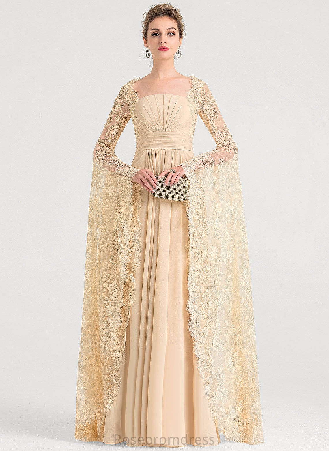 Wedding Dresses Lace Hazel Square Floor-Length Chiffon Ruffle A-Line Dress Wedding With Beading