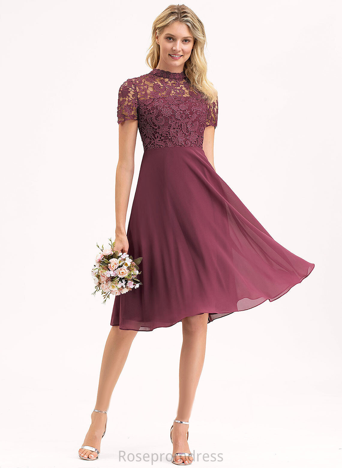 Knee-Length Lace Dress Emma Neck Chiffon A-Line Scoop Cocktail Cocktail Dresses