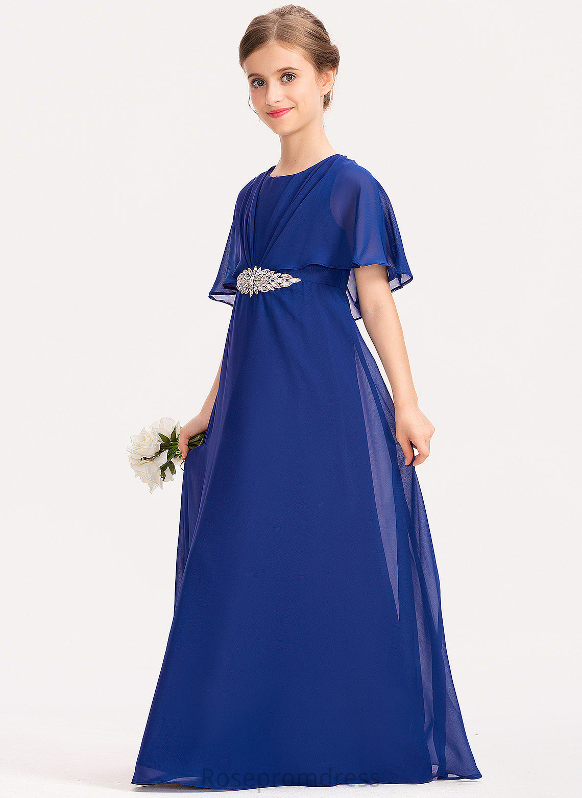 Ruffle Junior Bridesmaid Dresses Chiffon Beading Noemi Floor-Length Scoop With A-Line Neck