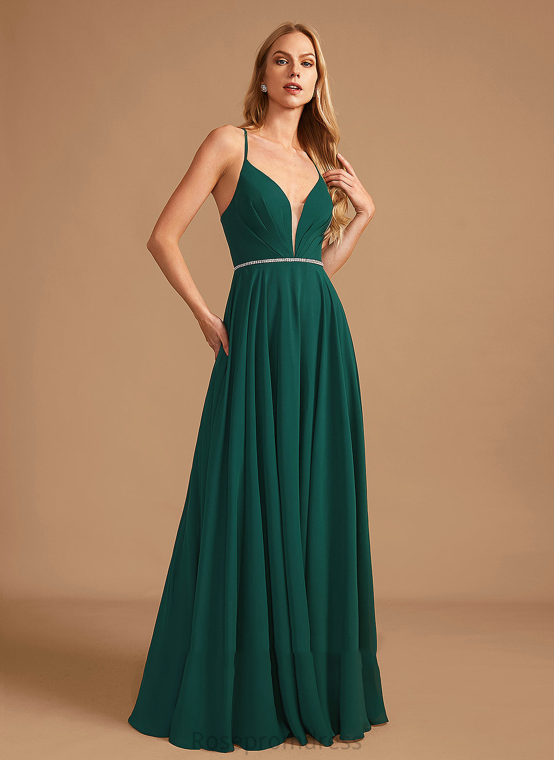 Silhouette A-Line Fabric Length Floor-Length V-neck Neckline Embellishment Beading Gertie Bridesmaid Dresses